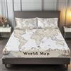 Generico Lenzuolo con angoli per letto matrimoniale 200x200 cm, Semplice Mappa Del Mondo motivo Lenzuolo sotto con Angoli in Microfibra con Angolo Fino a 30 cm con Elastico per bambini & adulti, Beige