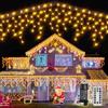Ollny Ghiaccio Pioggia Ghiacciata Luci da Esterno 15M Luci da Esterno con Telecomando Luci di Natale Impermeabili da Esterno per Balcone Finestra Ringhiera della Casa Bianco caldo