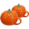 YARNOW 2Pcs Ceramica Tazza di Zucca di Halloween Tazza di Ceramica Tazza di Caffè con Colazione Coperchio Della Tazza per Il Latte Succo di Frutta Caffè (Arancione)