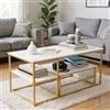 MISNODE Set di 2 tavolini impilabili moderni, tavolino rettangolare con tavolino, tavolini da salotto contemporanei con motivo finto marmo (oro bianco-B)