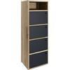 ZIK Scarpiera Salvaspazio Slim da Ingresso 4 Ante 1 Vano a Giorno Portascarpe 5 Ripiani in Legno Nero e Rovere - 42x33x118 cm