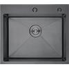 Ibergrif M85545B, Lavello Cucina 1 Vasca con Set di Drenaggio, Lavabo Cucina con 2 Fori, 55 x 45 cm, Acciaio Inox, Nero