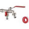 Ibergrif M22203 Rubinetto esterno da Giardino Doppio con Connettore, antigelo -10℃, alta Temperatura 120℃, centralina di irrigazione a 2 vie, ottone, ingresso acqua G1/2", Lavatrice
