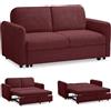 EVERGREENWEB MATERASSI & BEDS EVERGREENWEB Divano Letto 2 Posti Matrimoniale L165xP90xA80 cm Morbido Tessuto Bordeaux, Schienale Reclinabile a Doppio Cuscino Sofà con Chaise Longue Estraibile Struttura Rinforzata Pieghevole, NELLY