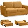EVERGREENWEB MATERASSI & BEDS EVERGREENWEB Divano Letto 2 Posti Matrimoniale L165xP90xA80 cm Morbido Tessuto Giallo, Schienale Reclinabile a Doppio Cuscino, Sofà con Chaise Longue Estraibile, Struttura Rinforzata Pieghevole, NELLY