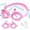 Pwsap Occhialini da Nuoto Bambini Anti-Appannamento, Adorabili Occhialini da Nuoto Flamingo per Ragazze 4-14, 180° Occhialini Piscina con Ampie Lenti, Prova di Perdita, Tappi per le Orecchie,Borsa Potabile