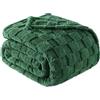 Exclusivo Mezcla Coperta Plaid Pile di Flanella per Divano, 220x240 CM Coperta Letto Matrimoniale con Motivo a Scacchi, Morbida e Calda, Verde foresta