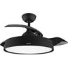 EVVO Ventilatore da soffitto con pale rettilineo e luce, Ø107 cm, 3 pale, motore DC 40 W, 6 velocità, timer fino a 4 ore, funzione inverno-estate, protezione IP44 (nero)