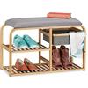 relaxdays Scarpiera da Ingresso, con Panca Imbottita, Corridoio & Guardaroba. Salvaspazio, 45 x 69 x 30, Grigio/Naturale