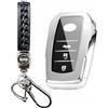 MEDZUK Custodia per Chiave Compatibile con Toyota Yaris 4 XP21 2020-2024 2025 Cover Chiave Auto, Guscio Chiave TPU con Portachiavi Accessori Protezione (Argento)