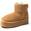 DREAM PAIRS Invernali Stivali da Classici con Plateau da Donna Resistenti Bassi Stivali da Neve alla Caviglia con Fiocchi Fai da Te FuzzyClassic,Size 41.5,Sabbia,SDSB2428W