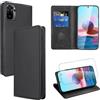 Vauki Cover per Xiaomi Redmi Note 10 4G/10S 4G con 1 Vetro Temperato Custodia in Pelle PU Slot Schede Flip TPU Silicone Case Supporto Stand Magnetica Antiurto Caso per Redmi Note 10 4G 6.43, Nero