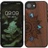 kwmobile Custodia Compatibile con Apple iPhone 17e / iPhone 16e Cover - Back Case in Legno con Bumper in Silicone TPU - Sole Mandala Madreperla Marrone Scuro
