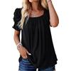 VOGMATE Maglietta Donna Manica a Sbuffo Corta Collo Quadrato T-Shirt Casual Top Estivi Donna Elegante Cerimonia Nero M