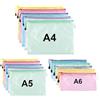 HIQU and HIST 15 cartelle portadocumenti A4 + A5 + A6, tasca con cerniera, in rete impermeabile, per cancelleria, materiale scolastico, documenti, carta, ricevute, cosmetici, 5 colori