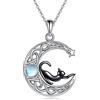 AXELUNA Collana di gatto in argento Sterling con pietra di luna falce di luna nodo celtico nero gatto collane per donne gioielli gatto regali, Argento sterling