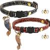 Gienxias Collare per gatti con chiusura rapida | Collare per gatto con pelle | fatto a mano | con campana | sfera dorata | design giapponese | regolabile | 2 pezzi
