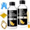 DecorRom Kit Colla per Doratura con Foglia d'Oro - 200ml Adesivo e Vernice a Base d'Acqua con Pennello, 100 Foglie d'Oro per Arte, Artigianato, Pittura, Decorazione Mobili - Materiali per Pittura e Doratura