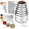 CLVEDU Set di misurini da 18 pezzi, include 7 tazze impilabili, 6 cucchiai dosatori e 5 mini cucchiai, set di metallo in acciaio inossidabile, gadget da cucina per cucinare e cuocere