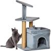 PawHut Albero Tiragraffi per Gatti con Pali in Corda Juta, Casetta e Cuscino per Gatti, Rivestimento in Peluche, Altezza 84cm, Grigio
