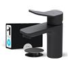 AM.PM Rubinetto Lavabo, Miscelatore Lavabo a Risparmio Acqua, Rubinetto Antigraffio, Facile da Pulire Con Piletta Click Clac, Altezza Becco 79 mm, Nero Opaco AM.PM