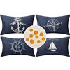 HomeStilez Federe Cuscini 30x50cm Decorativi per Divano Esterno Fodera per Cuscino in Lino Impermeabili Nautico Ancora Timone Bussola Barca a Vela Copricuscini per Divani Casa Camera da Letto Decorazione 4 Pack