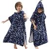 BANGSAUR Asciugamano a poncho con cappuccio per bambini, spiaggia, piscina, bagno, 100% cotone, per cambio surf, per bambini da 3 a 12 anni (onde blu, 9-12 anni/altezza: 125-150 cm)