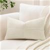 Sungeek Set di 1 federa decorativa per cuscino da 30 x 50 cm, in morbido velluto a coste, a righe, patchwork con croci, per divano, letto, patio, 30 x 50 cm, colore: bianco crema