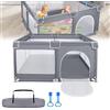 TWOLIIN Box per bambini, 127 x 127 cm, con rete traspirante, 4 ventose, grande area giochi di sicurezza, tessuto Oxford, griglia di protezione per bambini, grigio