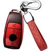 HIBEYO Custodia per Chiave Auto, Adatta per Mercedes Classe E, Chiave per Mercedes Benz Class-E C S A CLA GLA GLE GLC AMG, Portachiavi in Pelle TPU, Colore Rosso