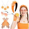 Beipegin Hifot 5 Pezzi Accessori Costume Arancione Frutta, Cerchietto Capelli Arancione Occhiali Cuore Orecchini Collana Guanti a Rete, Accessori Carnevale Donna Travestimenti per Festa Halloween Carnevale