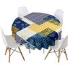Highdi Tovaglia Rotonda Antimacchia, 3D Geometrico Tavolo Circolare Copertura Antipolvere Impermeabile Moderna Tovaglia Tonda per Buffet, Matrimonio, Ristorante, Festa (Giallo Blu,Diametro 140cm)