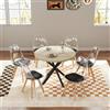 GrandCA HOME Tavolo da Pranzo con 6 Sedie, Tavolo da Pranzo Rotondo da 100 CM, Sedia da Cucina Imbottita Trasparente, Set Tavolo da Pranzo e Sedie (Travertino Giallo + Nero)