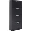 ZIK - Scarpiera Salvaspazio Slim in Legno (63x24x155) Doppia profondità Scarpiera da Ingresso Verticale 4 Ante, Moderna, Scaffale Scarpe di Design Adatti a Vari Stili di Arredamento (Nero)