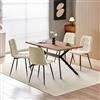 WAFTING Tavolo da Pranzo con 4 Sedie, 140 × 80 × 73 cm, con Venature di Legno Scuro e Sedie Imbottite Beige con Design in Lino e Schienale Alto, per Sala da Pranzo, Cucina, Soggiorno