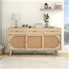 BENMWS Credenza in legno, con porta a ratto in plastica PE e ripiani regolabili, lunghezza 140 cm, 3 cassetti, credenza con 3 ante scorrevoli
