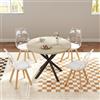 GrandCA HOME Tavolo da Pranzo con 4 Sedie, Tavolo da Pranzo Rotondo da 100 CM, Sedia da Cucina Imbottita Trasparente, Set Tavolo da Pranzo e Sedie (Travertino Giallo + Bianco)