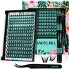 AMZGIRL LASH Kit Ciglia Extension 168pcs Kit Ciglia Finte Manga Extension Ciglia con Lash Bond e Seal impermeabile pinzetta per ciglia con ciglia a banda ultra-sottile di aspetto umido (Kitten-Kit, C-10-18mm)