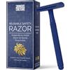 Jungle Culture® Rasoio di Sicurezza per Donne e Uomini - Rasoio Riutilizzabile in Metallo - Lamette Non Incluse - Donna Rasoio Manuale - Safety Razor Tradizionale Corpo Viso - Blu Zaffiro