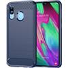 owlhold Cover per Samsung Galaxy A40, Custodia Spazzolata e Fibra di Carbonio Morbido Silicone TPU Slim Fit Case, Antiurto, Antigraffio, Antiscivolo, Protezione Grado Militare, Blu