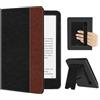 FINTIE Custodia per 7 Kindle Paperwhite (12ª Gen) / Colorsoft - 2024/2025 | Protettiva Supporto Cover con Slot per Schede & Hand Strap per Kindle Paperwhite e Kindle Colorsoft Signature, Nero/Marrone