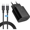 Powersky Caricatore USB C, 25 W 2 porte, con cavo di ricarica da 2 m, per Samsung Galaxy S25, S24, S23, S22, S21, S20, S10, A56, A55, A54, A53, A36, A35, A16, A15, A05s, A04s, A04s, Samsung