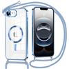 Oelrstfe Magnetica Cover per iPhone 16e 6.1 con Cordino Regolabile, Compatibile con MagSafe,Trasparente Custodia con Collana Tracolla Laccio Collo TPU Silicone Lanyard Case Antiurto, Blu
