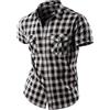 JOGAL Camicia da uomo a maniche corte in cotone e lino, vestibilità normale, estiva, per il tempo libero, con tasche, Nero , L