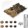 BetterJonny - Set di 24 bottoni automatici in pelle resistenti, 17 mm, bottoni a pressione in metallo, rivetti per pelle, con 4 strumenti per settare, per vestiti, bracciali, giacche, jeans (ottone