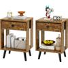 YMYNY Comodini, Set di 2, Tavolino da Notte, Tavolino Salotto, Cassetto in tessuto, Scomparto Aperto, Moderno, Struttura Semplice, per Camera da Letto, Soggiorno, Marrone Vintage HST012H-2