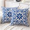 HomeStilez Federe Cuscini Divano 45x45 cm Blu Fiori Geometrici Moderni in Lino Boho Copricuscini Decorativa Etnica Federa per Cuscino Quadrata per Divano Casa Letto Soggiorno 2 Pezzi