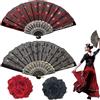 Ourdort 2pcs Ventaglio e Fiori per Capelli,Ventaglio Pizzo,Capelli Peonia Flamenco | Ventagli Pieghevoli,Fermagli per Capelli Fiori,Ventagli eleganti per Donna per Matrimonio,Ballo,Halloween,Carnevale