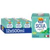 ISOLA BIO Bevanda di Soia Biologica, Senza Zuccheri Aggiunti, 100% Ingredienti Naturali, Senza Glutine, Ricca di Proteine, per Vegetariani e Vegani, 12 Confezioni da 500 ml