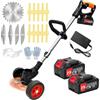 BFCJSZWacker Decespugliatore Tagliabordi a Batteria 21V, Tagliaerba Elettrico da Giardino con 2 2.0Ah Batterie e 4 Tipi di Lame, Ruote Rimovibili, Maniglia Regolabile Decespugliatori per Prati, Arbusti